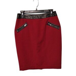 Women's Calvin Klein Work Red Skirt Faux Leather Pockets Slit Size 4